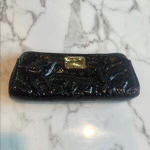 Lauren Merkin Black Snakeskin Clutch with Glossy Finish (153)
